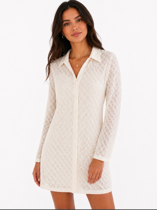 Sadie & Sage Dresses & Skirts - Sadie & Sage Cream Lace Long-Sleeve Shirt Dress